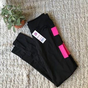 Black/pink leggings w pockets, workout/athliesure